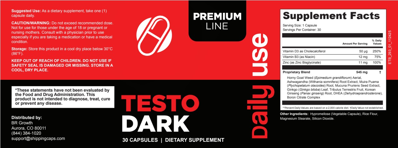 Testo Dark Supplement Facts Label